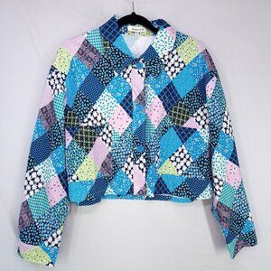 Another Girl Cropped Boxy Jacket Size 8 Patchwork Front Pockets Eclectic Boho